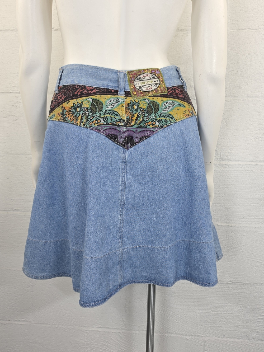 Don't Stop Jeans Vintage Blue Denim A-Line Skirt With Corduroy Details